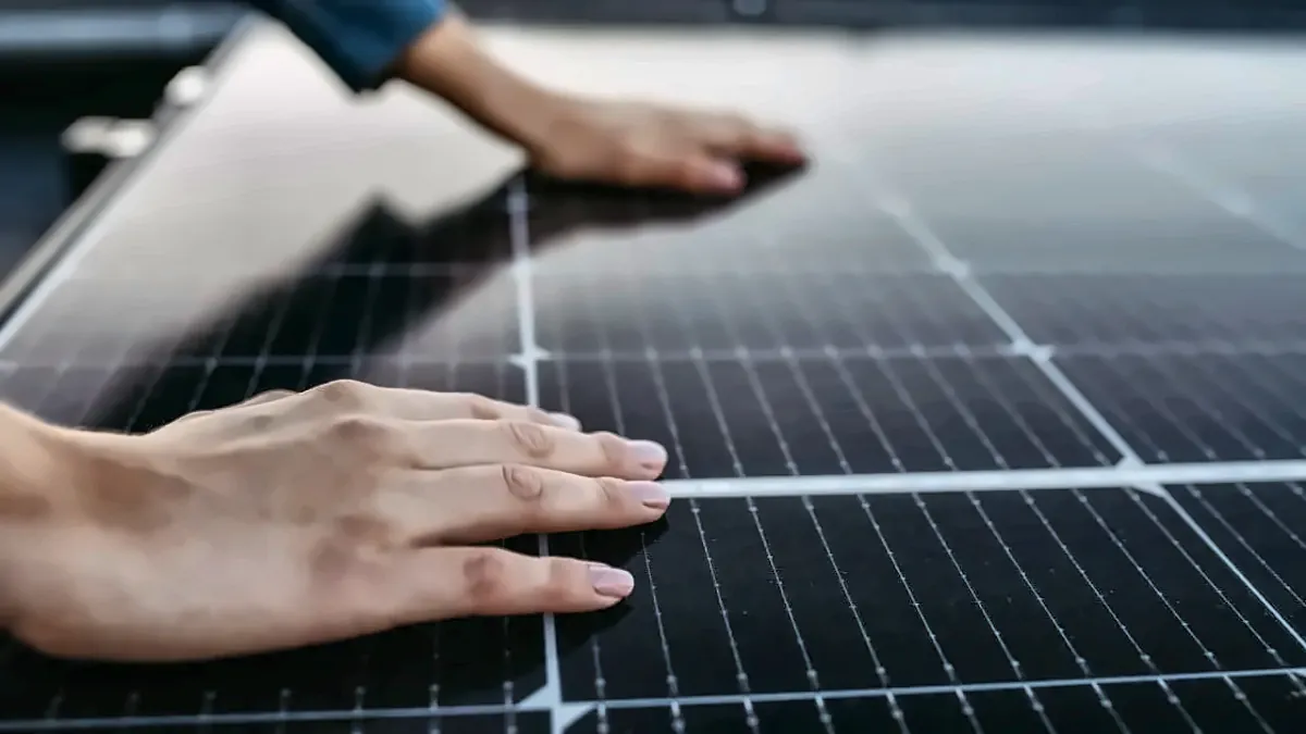 Townsville Solar Battery and Off-Grid | Barra Solar Power Townsville Hands resting on a rooftop solar panel