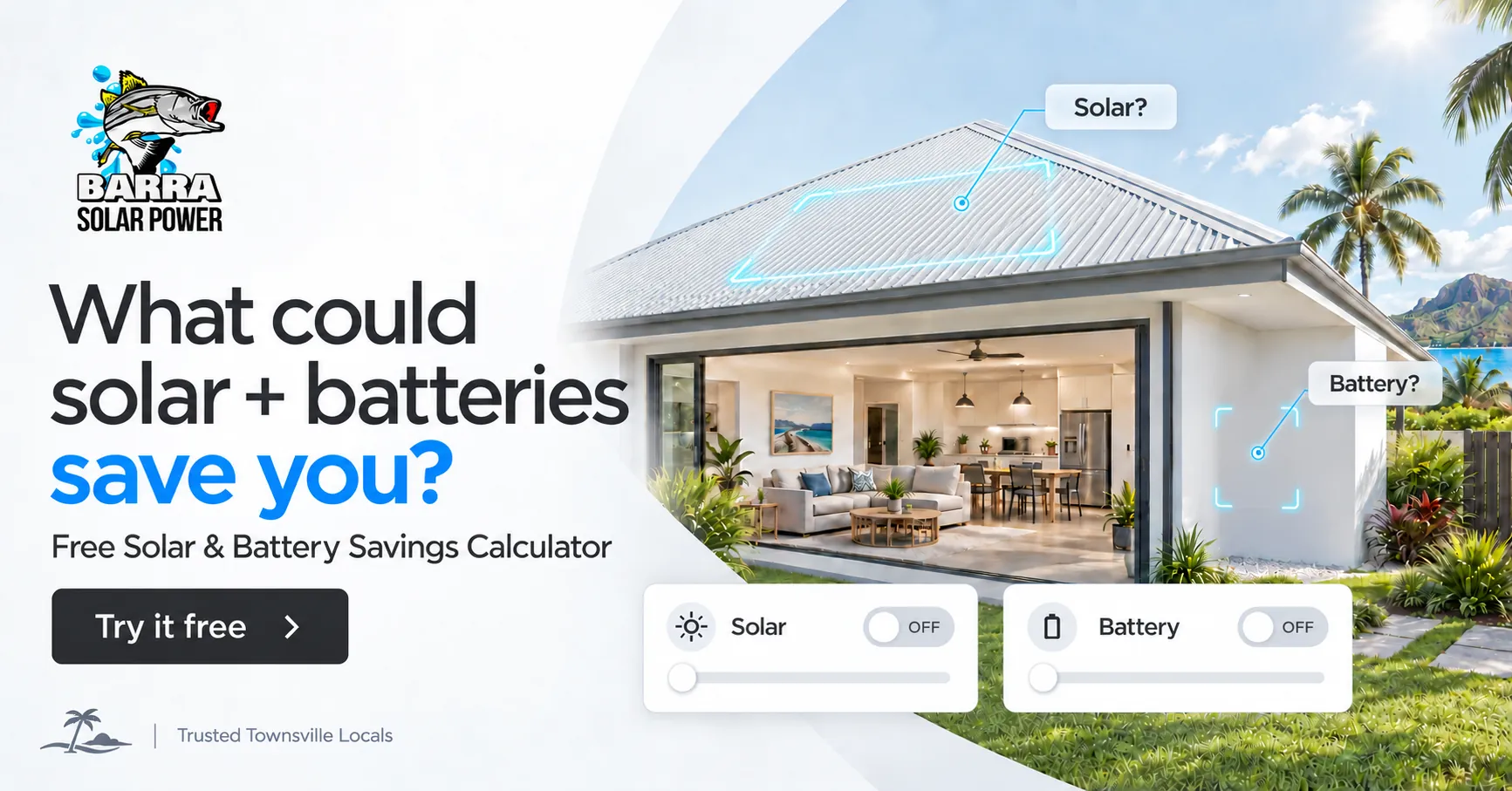 Townsville home with solar panels and a home battery