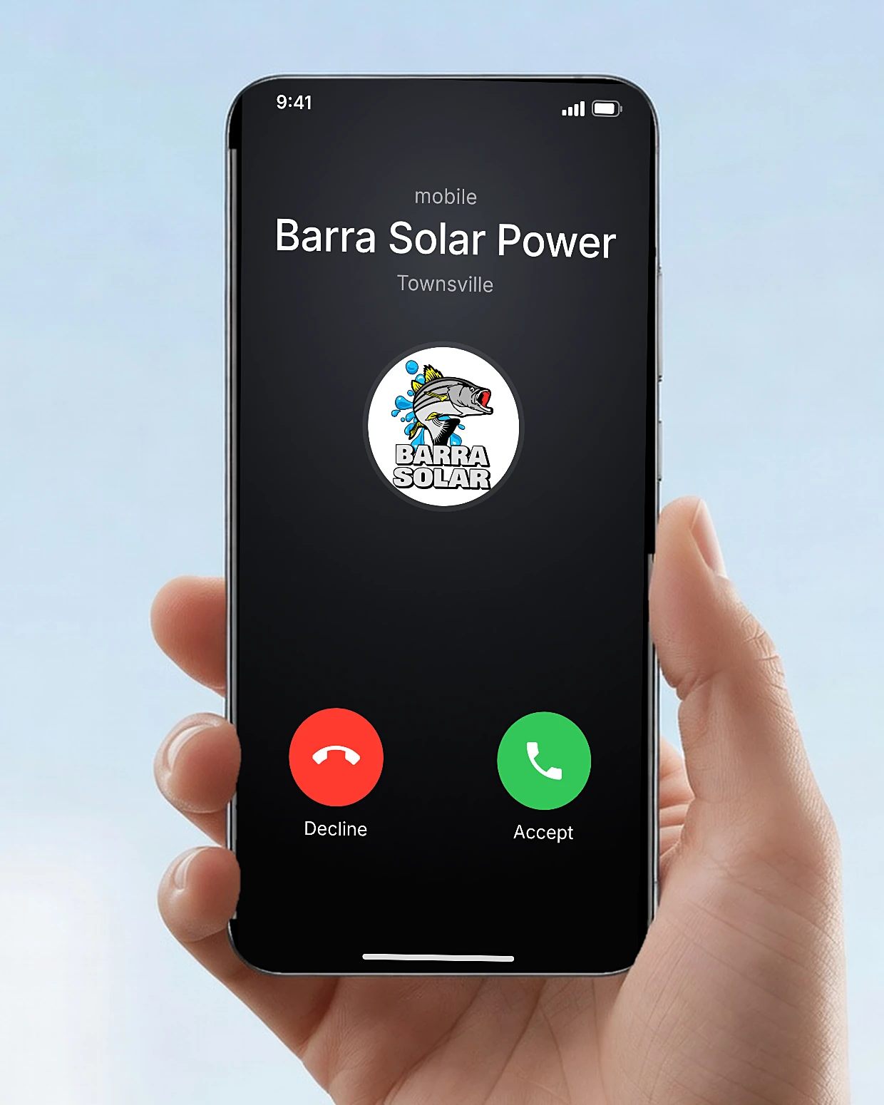 Townsville Solar Battery and Off-Grid | Barra Solar Power Townsville A hand holding a phone showing an incoming call from Barra Solar Power, Townsville